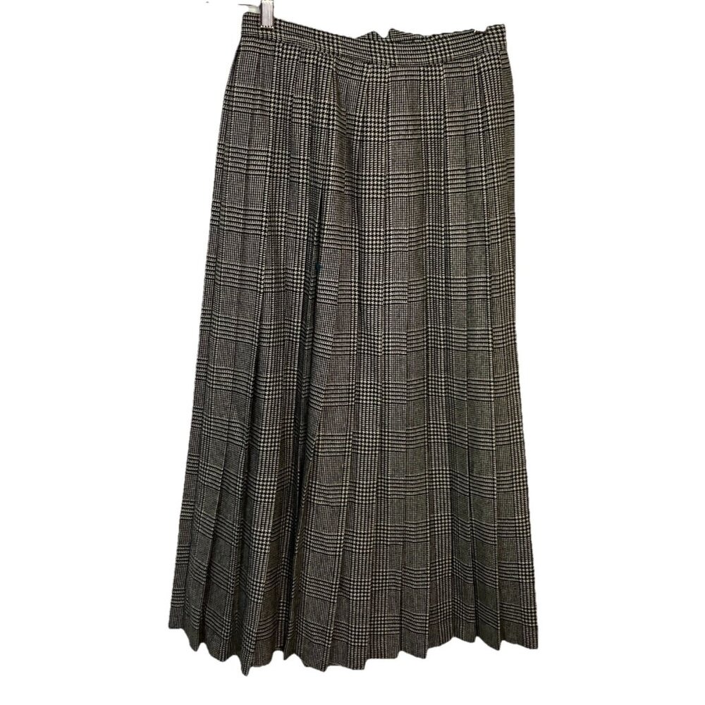 Vintage JS Sport Midi Skirt Womens Houndstooth Plaid Kilt Pleated‎ Wool Blend